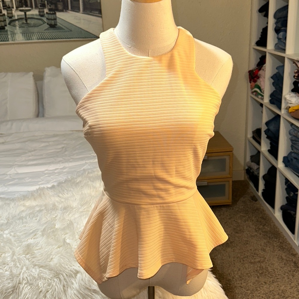 Material Girl | Peplum Cutout Tank Top Lace Straps Back Zipper Medium